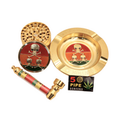 Arsenal 4Pc Gold Rasta Skull Smoking Set